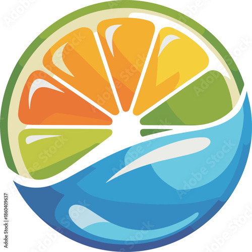 Fresh citrus slice with blue water drop, refreshing fruit concept vector