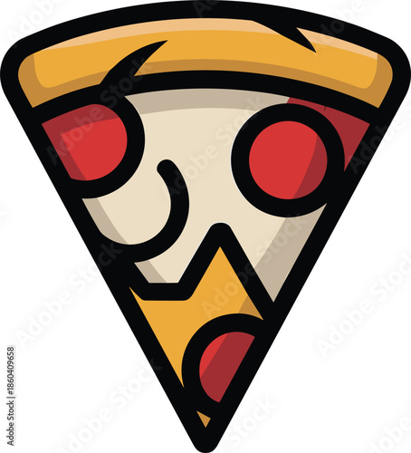 Funny anthropomorphic slice of cheese pizza with pepperoni and happy face vector