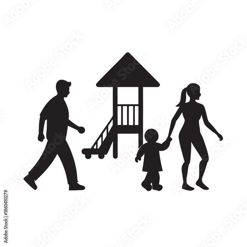 Parents Walking Child To Playground Together