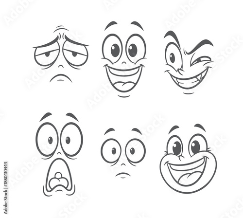 Cartoon Faces Set, Expressive Emotions Collection, Vector Illustration of Funny Mascot Characters