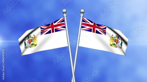 British Antarctic Territory Crossed Flags Waving in Blue Sky Loop Animation | Realistic 3D National Flag Background