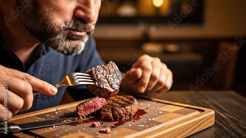 A person savors the aroma of a succulent steak, ready to enjoy the rich flavors of a perfectly cooked meal