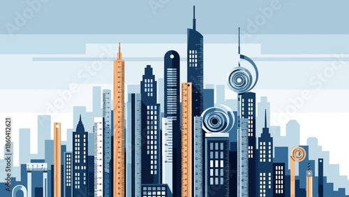 Cityscape illustration of modern urban landscape Page business district with sleek skyscrapers and vibrant architecture
