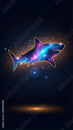 Vibrant shark in cosmic galaxy with stars and stardust
