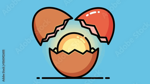 Cracked egg illustration on a blue background showcasing vibrant colors and digital art