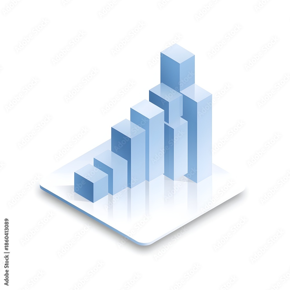 Fototapeta premium Isometric bar chart graphic representing growth and data analysis in a clean, modern style