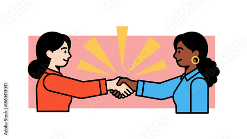Two women from different backgrounds shaking hands in a gesture of mutual respect and cooperation