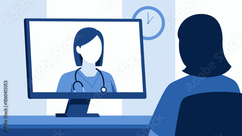 A patient consulting a doctor through a telemedicine platform on a computer screen