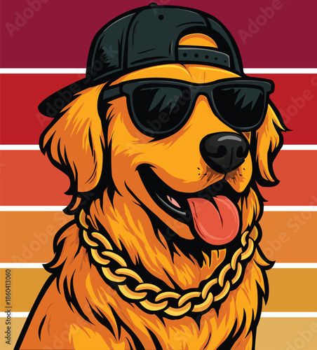 Cool Labrador Retriever Dog Vector Mascot in Sunglasses and Gold Chain character with attitude