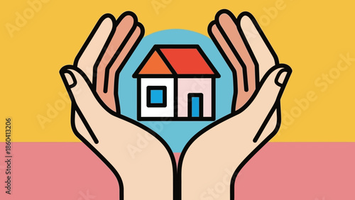 Hands holding a house icon symbolizing care and protection