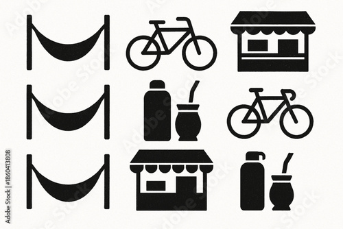 Paraguayan daily life vector icons rugged flat style