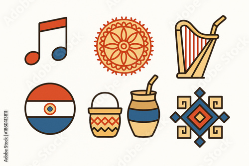 Paraguayan culture vector icons clean flat style