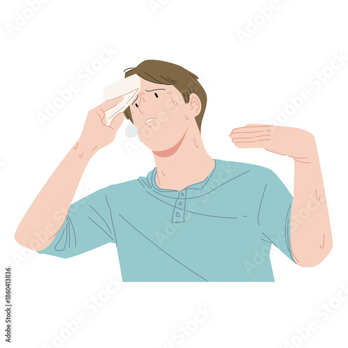 A man feels hot and sweaty because of the hot weather