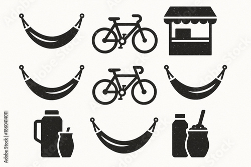 Paraguayan daily life vector icons rugged flat style