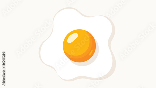 Simple flat illustration of a fried egg sunny side up with a bright yellow yolk and a white wavy edge on cream background.