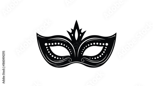 Elegant black masquerade mask with intricate patterns and dots designed for carnival parties and mysterious celebrations.