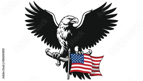 Majestic american bald eagle with flag symbol of freedom silhouette vector on whit background