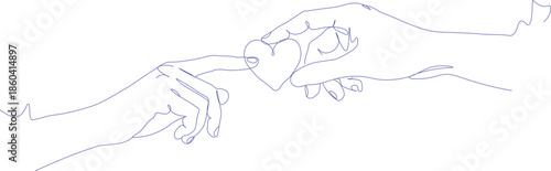 Hands holding a heart in one line style