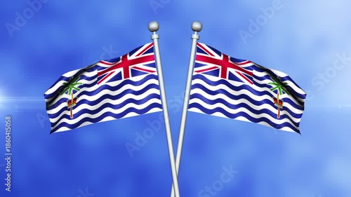 British Indian Ocean Territory Crossed Flags Waving in Blue Sky Loop Animation | Realistic 3D National Flag Background