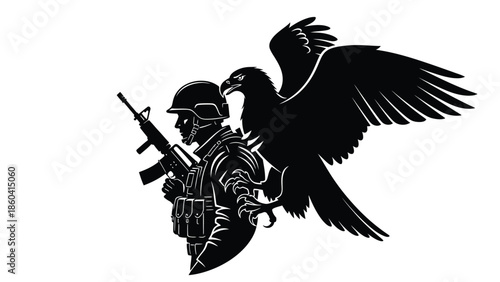 Silhouette of a soldier with a rifle interacting silhouette vector on whit background