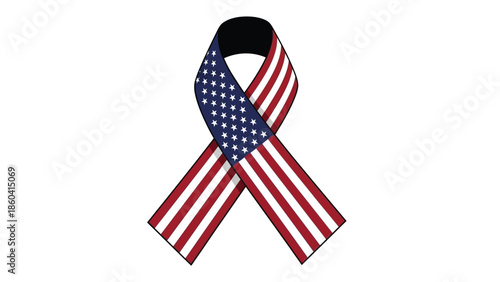 American flag ribbon symbolizing patriotism and unity silhouette vector on whit background