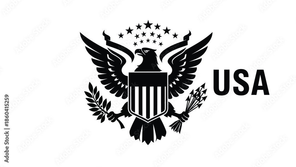 Obraz premium American eagle emblem with shield and stars illustration silhouette vector on whit background