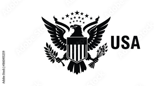 American eagle emblem with shield and stars illustration silhouette vector on whit background