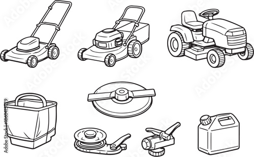 Lawn Mowing Systems Line Art Vector Bundle.eps