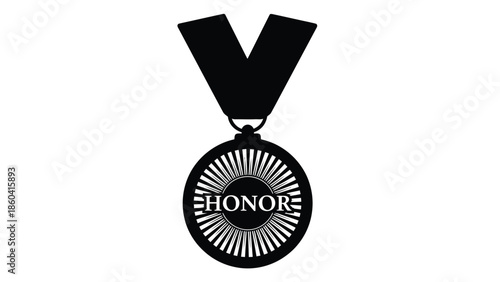 Honoring achievement medal with ribbon for recognition silhouette vector on whit background