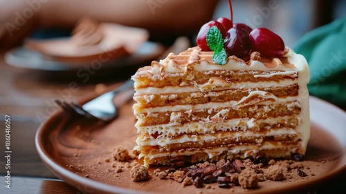 piece of waffle cake cake. Selective focus