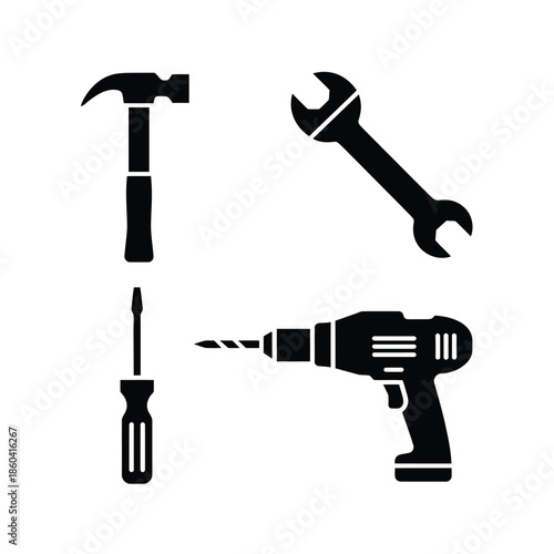 Collection of common household tools for repair and construction