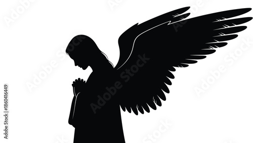Silhouette of praying angel with wings on white background silhouette vector on whit background