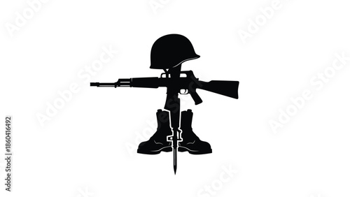 Silhouette of a soldier with helmet rifle and boots silhouette vector on whit background