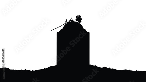 Silhouette of a memorial monument with flower and sword silhouette vector on whit background