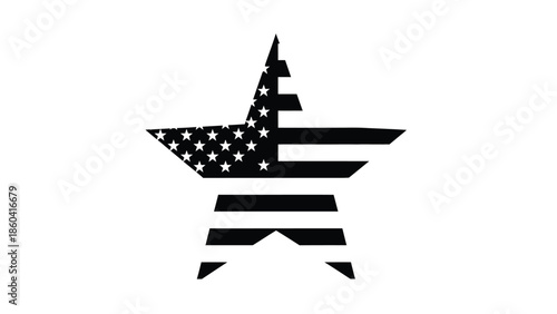 Black and white american flag star shape illustration silhouette vector on whit background