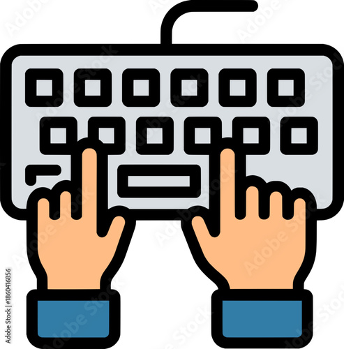 keyboard with hands typing, flat design clip art preview