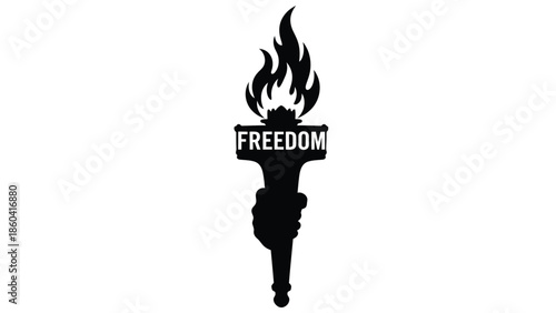 Silhouette of torch with flame and freedom sign on black silhouette vector on whit background