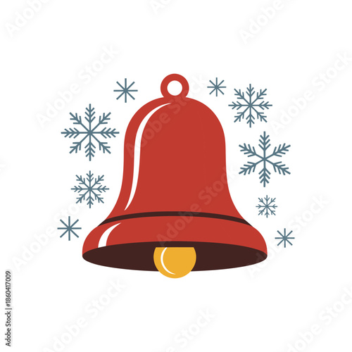 Festive red bell with snowflakes, symbolizing winter holidays and joyful celebrations.