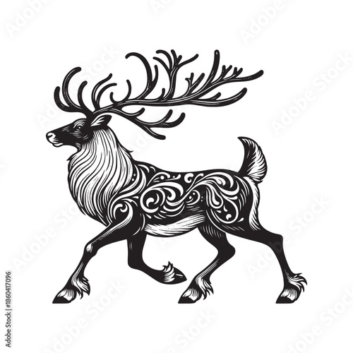 Majestic reindeer with large antlers walking