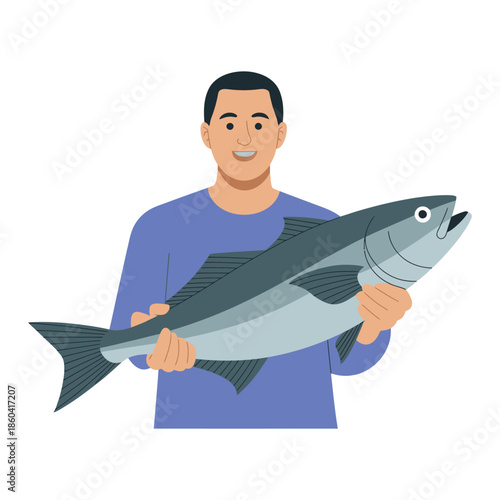 A smiling man proudly displays a large freshly caught fish.