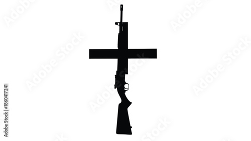 Silhouette of rifle crossed with horizontal bar on white silhouette vector on whit background