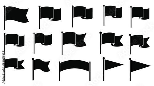 Collection of black flags waving in various styles a graphic silhouette