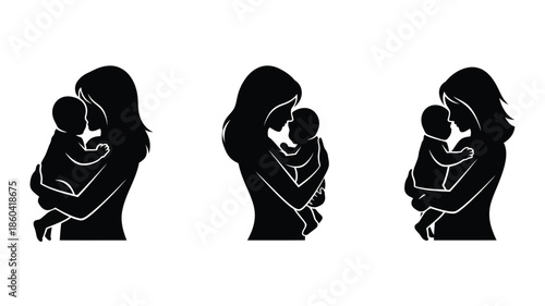Three maternal figures lovingly holding babies in a dark silhouette