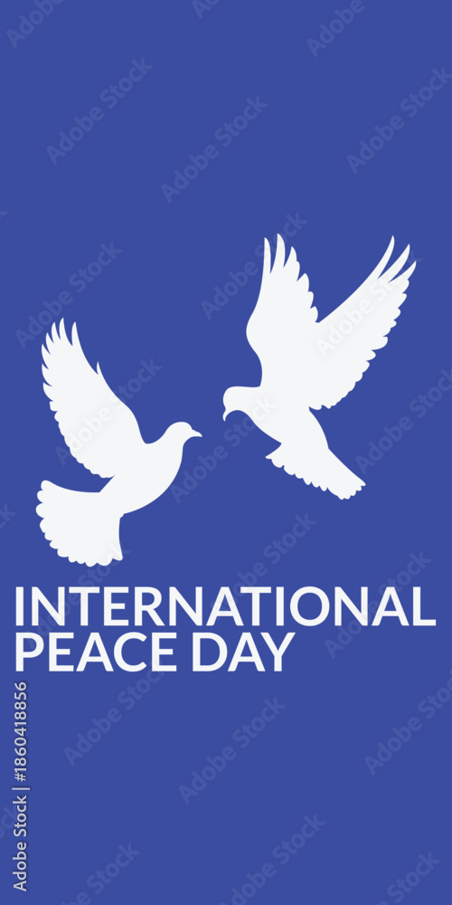 Fototapeta premium International Peace Day. Banner template with white dove and Peace Day text in background