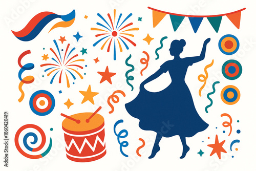 Paraguayan festival vector icons colorful festive flat style