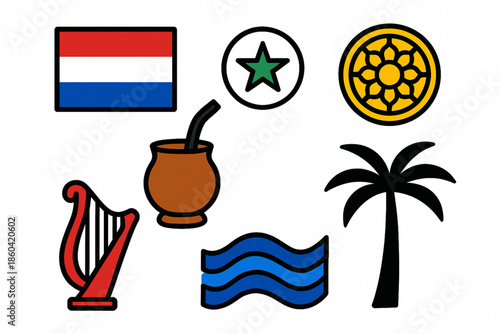 Paraguayan essential symbols vector icons bold simplified flat style