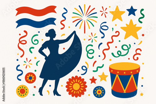 Paraguayan festival vector icons colorful festive flat style