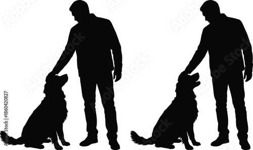 Man and Dog Silhouette Vector Illustration on White Background