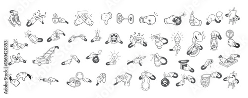 Vintage Comic Character Hand Actions, Retro 1920s Illustration Pack