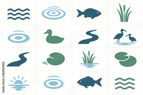 Paraguayan rivers and wetlands vector icons smooth flat style